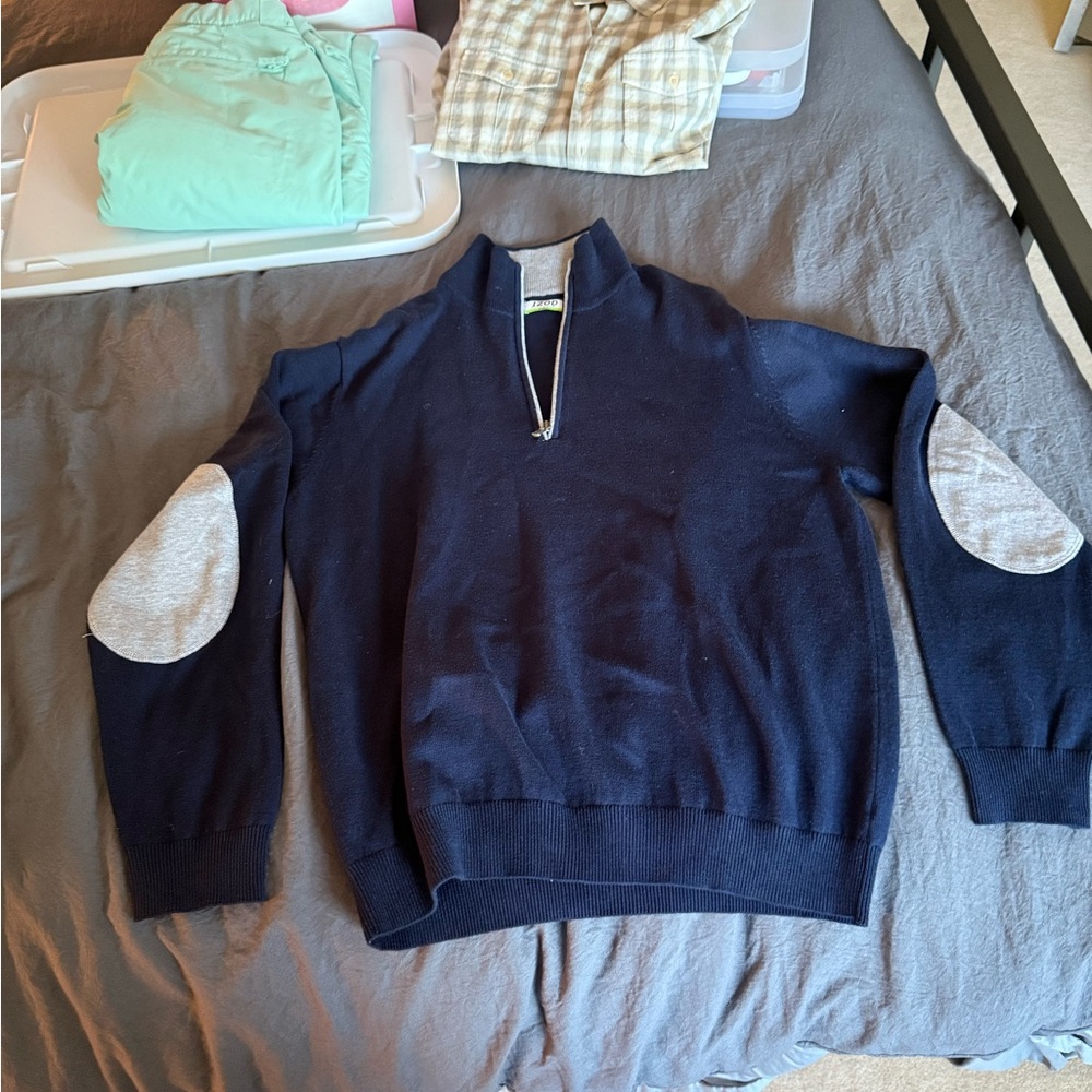 Men's Navy Blue Sweater with Gray Accents